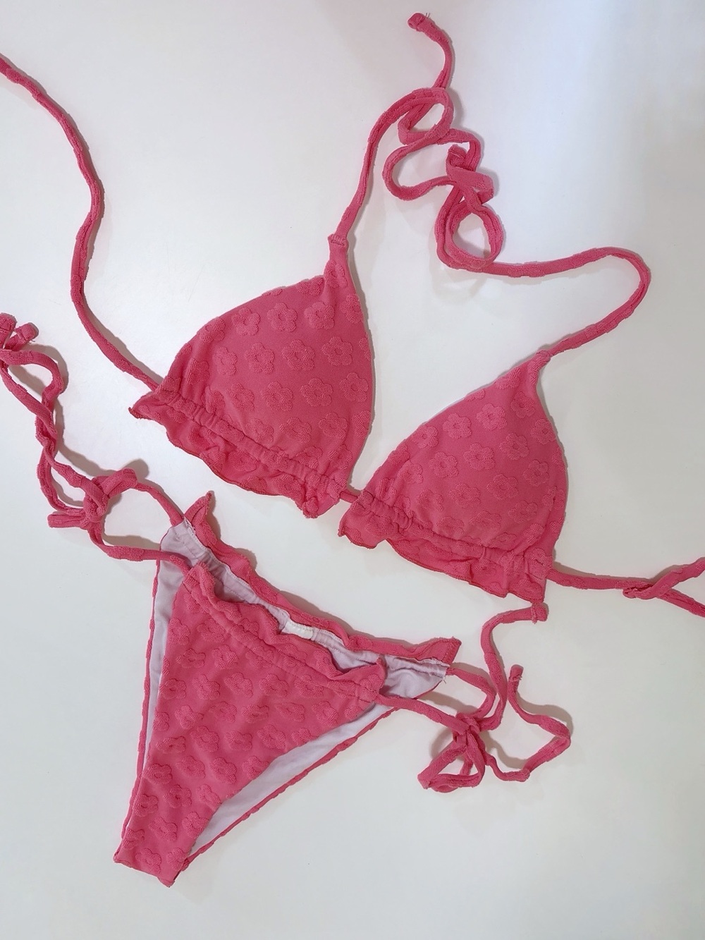 Cider Pink Floral Textured Triangle Bikini